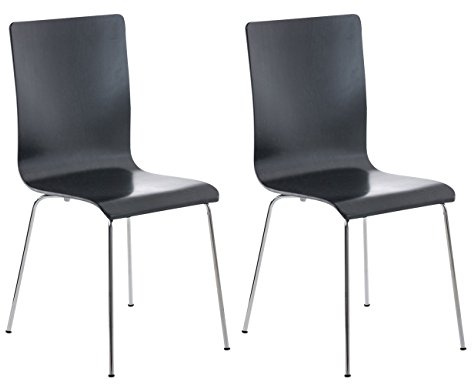 CLP 2er-Set Wartezimmerstuhl Pepe mit ergonomisch geformten Holzsitz und Metallgestell I 2X Konferenzstuhl I erhältlich - Farbe schwarz
