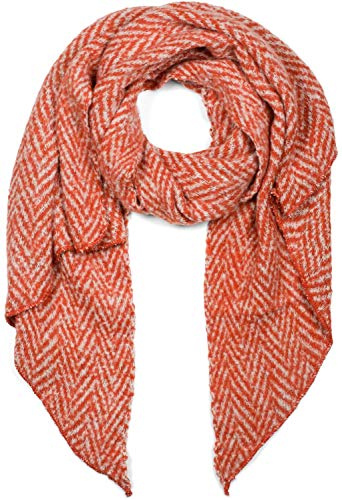 styleBREAKER Bufanda de tejido suave para damas con patrón de zigzag en forma asimétrica, invierno cálido, estola 01017129, color:Rojo-Beige