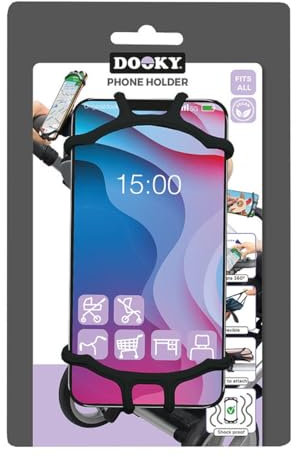 Dooky Universal Soporte para teléfono móvil, para Smartphone para el cochecito (para todas las marcas y modelos de móviles, adecuado para el asiento trasero de la bicicleta y el coche), Negro