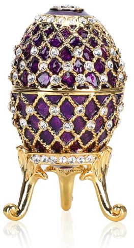 HERCHR Scatola portagioie con uovo di Pasqua smaltato, Porta anelli per gioielli dipinto a mano, Scatola decorativa unica in metallo Ornamenti classici Per la casa e l'ufficio