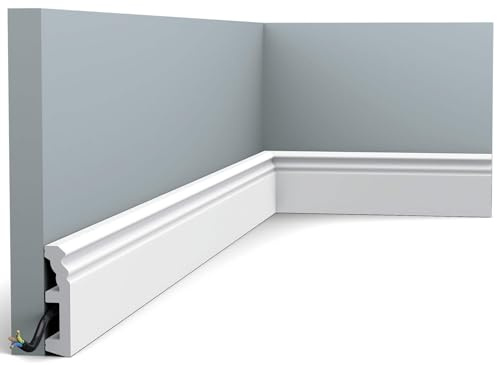 Orac Plinthe SX195 200 cm x 1,9 cm x 8 cm Polystyrène extrudé (HDPS) classique arrondi avec passage de câble prétraité