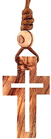 Ampals,Collier Marron avec Croix perle Bois Olivier Authentique fait main à Jérusalem,Protection voiture,Cadeau,Boite Kraft Cordon Jute,Bien-Etre,Maison,Fête Chrétienne,Anniversaire,Baptême, Communion