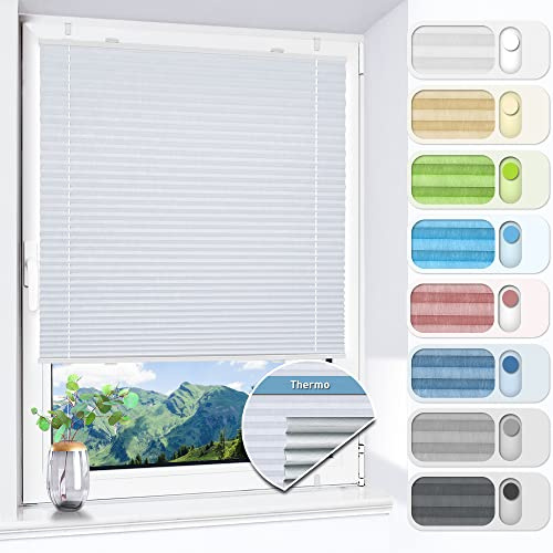 HOMEDEMO Plissee ohne Bohren verdunkelung, Thermo Plisseerollo Klemmfix, Weiß 45x200cm(BxH) Verdunklungsplissee 100% lichtundurchlässig für Fenster, Blickdicht Sichtschutz Sonnenschutz
