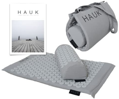 HAUK Akupressurmatte mit Kissen - Entspannung und Schmerzlinderung für Rücken und Nacken - Hochwertige Massagematte hergestellt in Europa - mit Tragefunktion und Anleitung