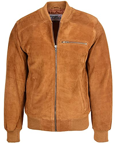 House Of Leather Blouson bomber en daim véritable pour homme style universitaire, peau, L