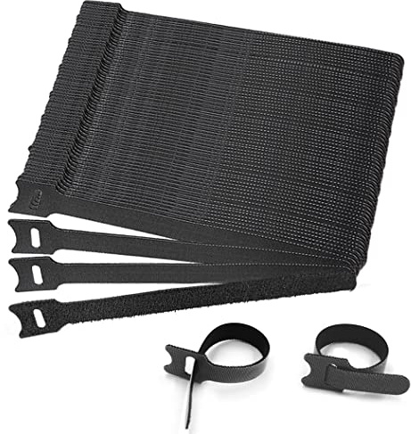 YongHang Kabelbinder, wiederverwendbar, 100 Stück, schwarz, Klettkabel, verstellbar, für Kabelmanagement zu Hause und im Büro (150 x 12 mm)