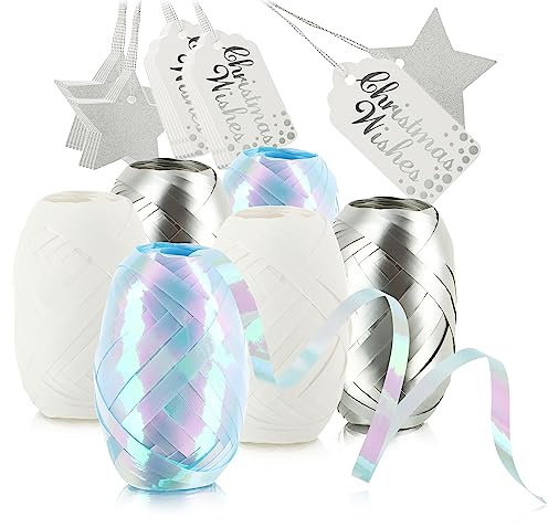 com-four® 30-teiliges Verpackungsdekoset - Geschenkbänder und Geschenkanhänger zum Verpacken und Dekorieren - Deko-Ringelbänder und Anhänger zum Beschriften