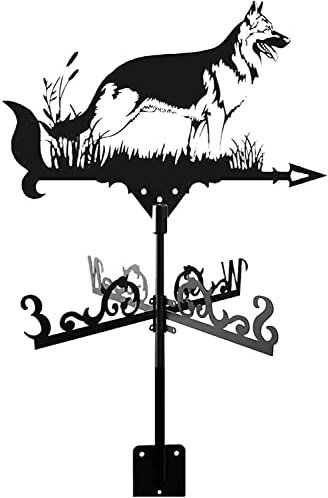 AKSHVA wetterhahn Metall für Garten Wetterfahne aus Metal Metallwetter Vane Deutsch Schäferhund, Retro Farm Szene Weathervane Garden Stake, dekorative Windrichtungsindikator for Haus, Garage, Kuppel,