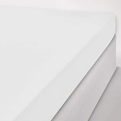 Sábanas bajeras de algodón 100% liso en varios colores con gomas (blanco, doble extragrande, 185 x 205 cm)
