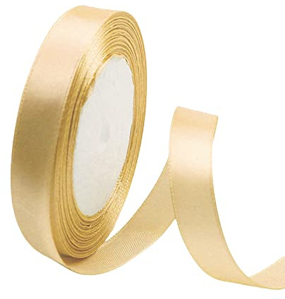 Presentband i sidensatin för sömnad eller som utsmyckning till bröllop, fest, tårtförpackningar, lådor, buketter eller hemmet, guldfärgat, 15 mm x 22 m