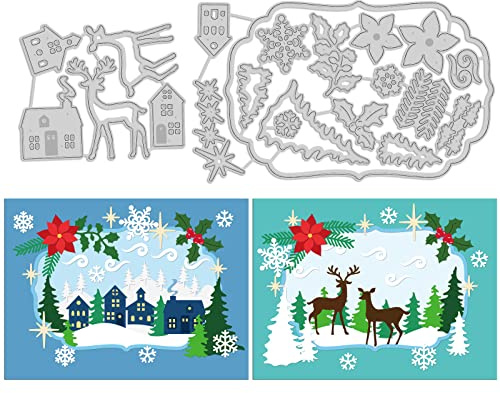INFUNLY Weihnachtshirsch-Stanzformen Für Die Kartenherstellung, Schneeflocke, Winter, Metallstanzungen, Prägeschablone Für Scrapbooking, DIY Albumpapier, Weihnachtskarten, Kunsthandwerk