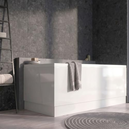 Go Bathrooms Sleek 1800mm White Front Bath Panel Modern White Gloss Finish Adjustable Bathroom Bath Tub Side Panel with Matching Plinth - MDF Universal Fit Board Easy to Trim & Cut to Size