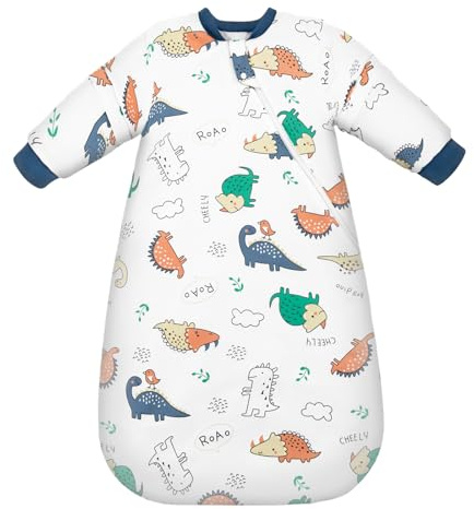 MIKAFEN Baby Schlafsack Winter3,5 Tog abnehmbare Ärmel 78-90cm 14-24 Monate | 100% Baumwolle, abnehmbare Ärmeln & Doppelreißverschluss, viel Bewegungsfreiheit für aktive Babys ,Grüner Dinosaurier