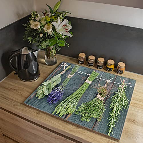 banjado® Herdabdeckplatte Glas 1-teilig 80x52 cm/Schneidebrett Herdabdeckung mit Motiv Acht Kräuter/Herdabdeckplatten Ceranfeld 1teilig / Schneidebrett Glas individuell einsetzbar