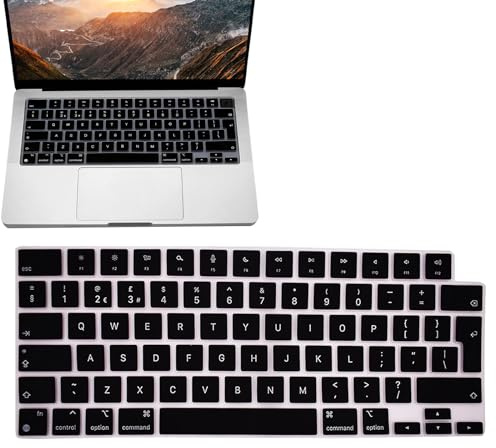 Silicone Keyboard Cover for MacBook Air 13.6 Inch M2 2022, MacBook pro 14 and 16'' (MacBook Pro 14/16 M1 Pro/Max 2021) with Touch ID,Keyboard Layout, black