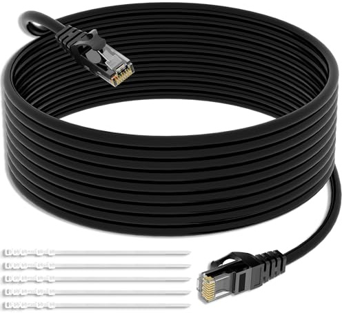 Mygatti 15M CAT5E Ethernet Netzwerkkabel,wasserdichtes UTP LAN und Patchkabel für den Außenbereich,direkt verlegbar,RJ45,24AWG,1.0 Gbit/s,350 MHz,CCA,UTP,mit 25 Kabelbindern
