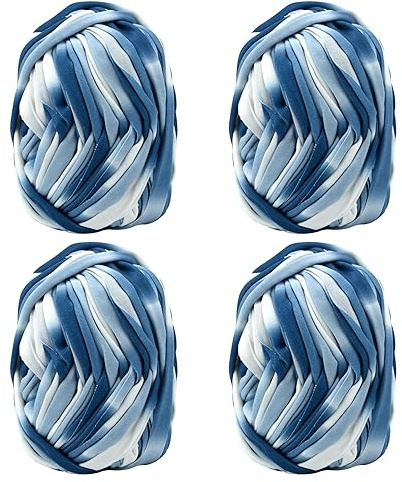 4Pack 100g Grobes Baumwolle Garn zum Stricken und Häkeln T-Shirt Band Strickgarn Baumwolle Überwurfgarn Weiches Großes Garn Häkelgarn Set für Korb Taschen Decken Hüte Spielzeug Schals Gradient E