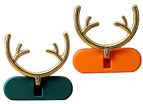 Cabilock 4pcs Wall Mounted Power Plug Holder and Plug Fixed Hooks, Punch-Free Adhesive Household Cable Management Clips, Green and Orange, Suitable for Wall Hanging and Cable Organization
