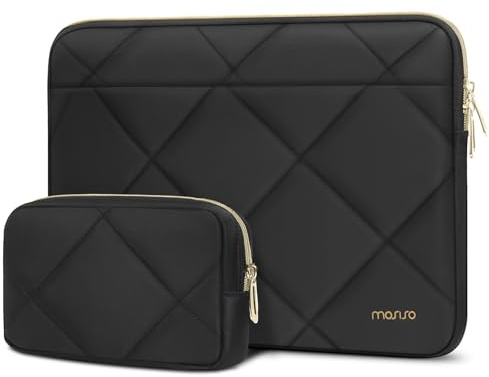 MOSISO 13-14 Zoll Laptoptasche, 13,3 Zoll Gesteppte Laptop Hülle Tasche | Kompatibel mit 13-14 MacBook Air/Neo/Pro, HP Dell ASUS Lenovo, Rhombus Horizontale Laptophülle mit Kleine Etui, Schwarz