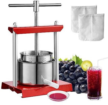 VEVOR 3,36 L Obstpresse Apfelpresse Fruchtpresse mit T-Griff, Beerenpresse 17,5 x 14 cm Apfelpresse Manueller Entsafter Fruchtpresse Mechanische Edelstahl Presse Geeignet für Saft Fruchtpüree usw.