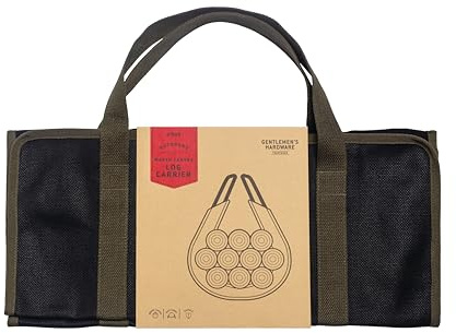Gentlemen's Hardware Log Carrier Firewood Bag Canvas Tote Bag Fireplace Accessories, 482mm w x 895mm h, Black