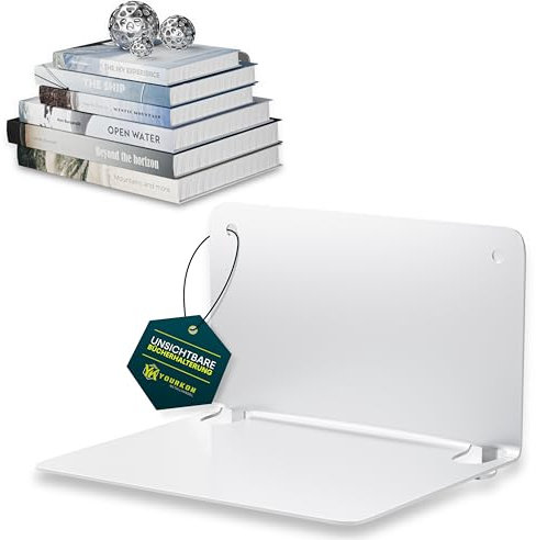 Yourkon, supporto invisibile per libri, supporto per libri invisibile, supporto per libri originale, portata fino a 15 kg, stabile, fissaggio a parete, moderno ripiano per libri,