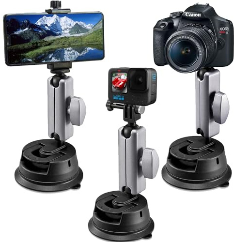 Suptig Saugnapfhalterung für Telefon, Auto-Windschutzscheiben-Armaturenbrett, universelle Halterungen und Kamerahalterung fürs Auto, kompatibel mit iPhone, Canon, Nikon, Sony, Action Cameras