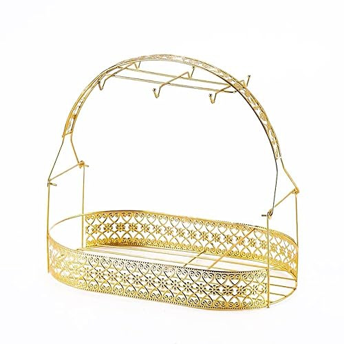 JTBDWOSK Gold Kaffeetasse Regal,Metall Tassenständer,Espresso Tassenhalter,Teetassenregal Vintage Für 6 Tassen und Untertassen,Gold