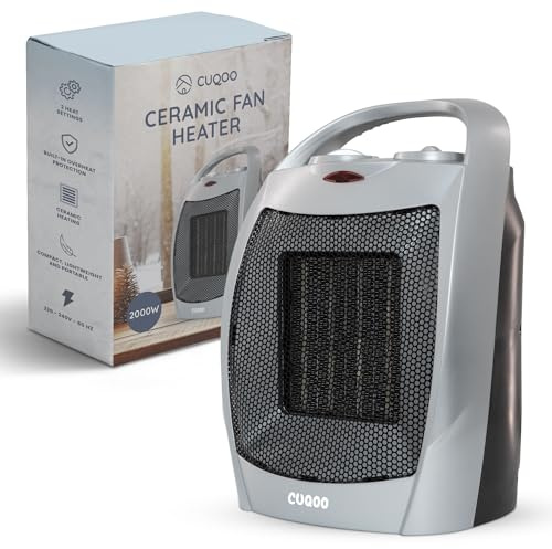 CUQOO 2KW Ceramic Fan Heater – Fast Heating Portable Electric Heater with Thermostat, Quiet Space Heater for Home Office, 2000W Energy-Efficient Small Room Heater