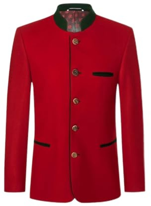 Red German Bavarian Jacket Austrian Traditional Tyrol Loden Blazer Wool Jacket (Medium)