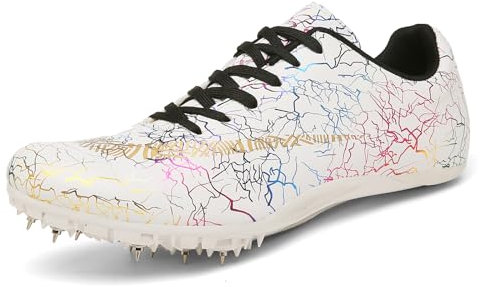 NGARY Spikes Leichtathletik 8 Nägel, Unisex Herren Damen-Leichtathletikschuhe rutschfeste Jugendsportschuhe Professionelle Sportschuh,Weiß,44 EU
