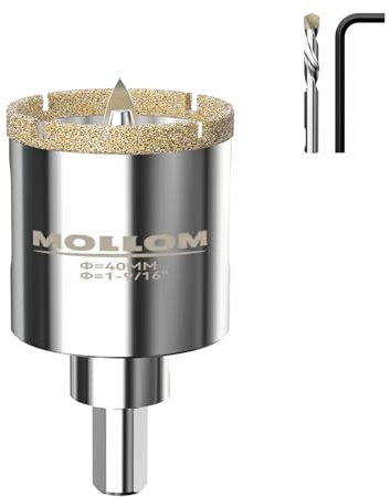 MOLLOM 1-9/16 (40mm) Diamond Hole Saw with 2 Pilot Drill Bit | Tile Hole Saw Smooth Cutting Porcelain Tiles,Ceramic,Marble,Granite