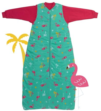 schlummersack Bio Schlafsack Baby ganzjährig 110 cm Flamingo | Babyschlafsack mit Ärmel abnehmbar 2.5 Tog Baby Schlafsack ganzjährig | Ganzjahres Schlafsack Baby Bio Baumwolle