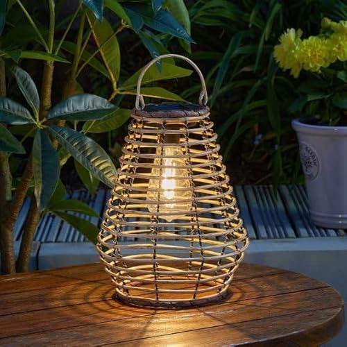 Garden Mile Solar LED Lantern Lighting for Garden Rattan Effect Hanging Light Outdoor Table Light Solar Powered Lighting Outdoor Garden Lamp Warm White Lighting