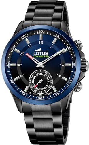LOTUS Reloj Inteligente Hombre Híbrido Connected de Acero Inoxidable 316l - Analógico - Resistente al Agua 10 ATM 18965 - Control Música, Cuenta Pasos, Notifica y Rechaza Llamadas