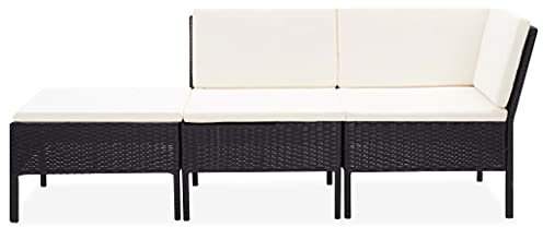 Willood 3-TLG. Gartenmöbel Garten Lounge-Set mit Auflagen Lounge Sitzgruppe Gartenset Rattanmöbel Gartensofa Sitzgarnitur Rattansofa Poly Rattan Schwarz