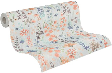 A.S. Création papier peint à fleurs dans les tons de, gris clair, orange, marron, vert - papier peint intissé de haute qualité floral 396063-10,05m x 0,53m - Made in Germany