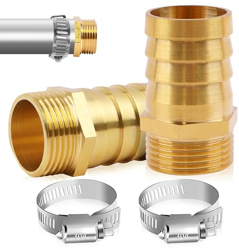 Messing Schlauchtülle 1 Zoll Schlauchverbinder 1 AG x 32mm (1 1/4) | Schlauchanschluss Mit 2 Schlauchschellen Schlauchnippel Außengewinde Für Schlauch Wasserrohr Gasrohr 2Stk