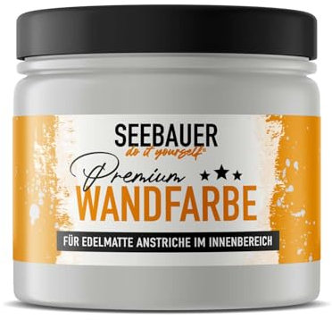 SEEBAUER diy Wandfarbe Grau 300ML für Innen (No. 222 Grey Stone) Edelmatte hellgraue Innenfarbe - Grautöne sehr hohe Deckkraft - Matt, Abwaschbar und Tropffrei
