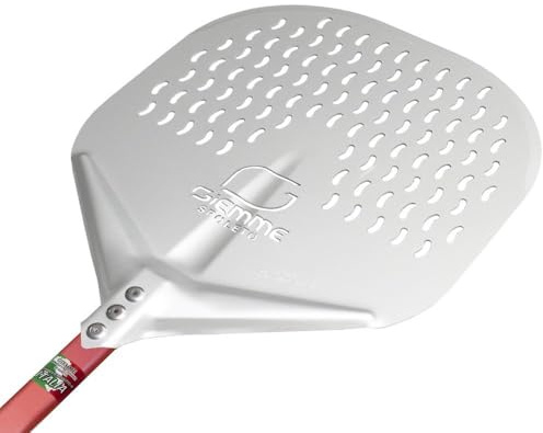 GIEMME Pelle à pizza perforée en aluminium ø 33 cm – Manche 120 cm – Personnalisable avec gravure – Pour four à bois – Pelle à enfourner professionnelle pour pizza