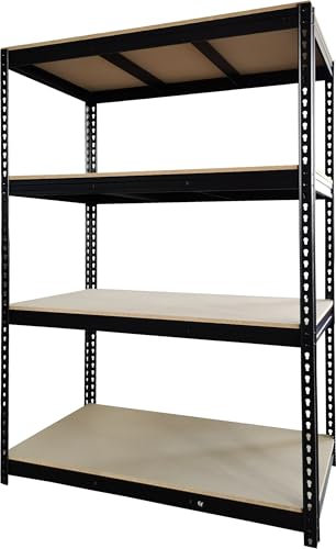 VBChome Lagerregal 150 x 180 x 60 cm Standregal mit 4 Fächern Metallregale Verstärkt Belastbarkeit 2000kg MDF-Platten Kellerregal Schwerlastregal Garagenregal Werkstattregal Schwarz Tiefe 60 cm