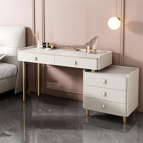 Ernqi Schminktisch Mit Beleuchtetem HD-Spiegel, 3 Beleuchtungsmodi, Schminktisch Mit Links/rechts Installierbaren Schließfach, Schminktisch Mit Stuhl Fürs Schlafzimmer (White,A_31.5IN)