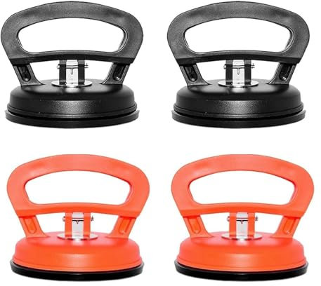 RJFUJP 4 Pcs Car Dent Puller, Dent Puller Suction Cup, Powerful Dent Repair Kit Handle Lifter, Suitable for Vehicle Body, Screen, Glass, Object Movement, Tile Lifting and Lowering (Black+Orange)
