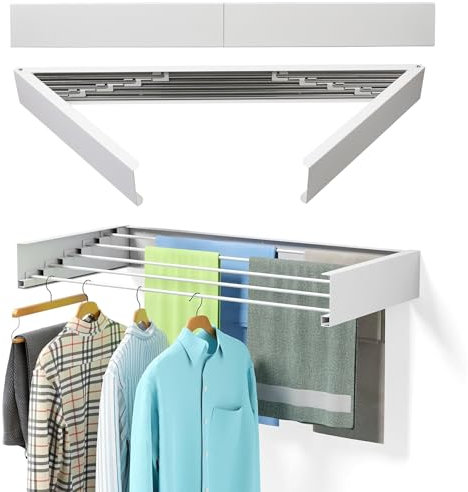 Gemsaya 80cm Wall Mounted Drying Rack, Stainless Steel Foldable Clothes Drying Rack, Indoor & Outdoor Space Saver Washing Line Clothes Dryer, White Retractable Laundry Clothes Airer, 50 Kg Capacity