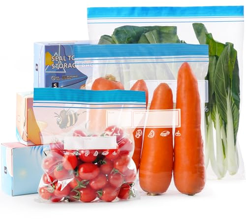 Adtefon Freezer Bags, 70 Pcs Food Storage Reusable Sandwich 3 Sizes Zip Lock Food Bags for Vegetables, Fruits, Meat, Grains