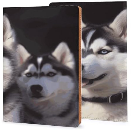 Leder-Notizbuchhülle, robuste Buchumschläge, Husky-Hund, bedruckt, wasserdicht, schützt Notizbücher, Bücher und geeignet für Büro und Schule