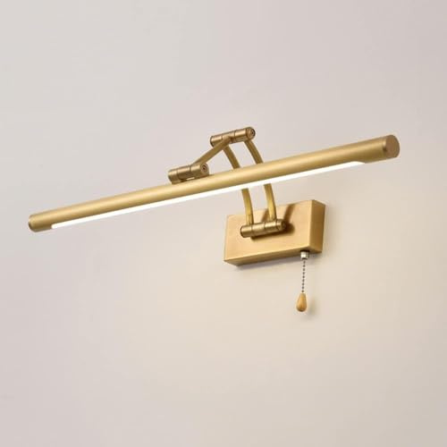 PTLYE LED Vanity Wall Light with Pull Chain Switch, Adjustable Copper Bathroom Mirror Lamp Frame Picture Light,Ceiling Pendant Lighting