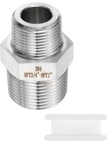 sourcing map Pezón hexagonal de acero inoxidable 304 de 3/4 pulgadas NPT macho x 1 pulgada NPT macho de rosca recta adaptador de conector para manguera de agua, aceite y gas