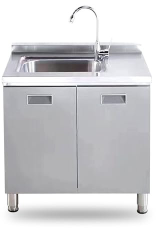 Mobilettos for Lavello Lavanderia Grande Mobilettos Portaoggetti con Lavello Combinato, Lavello da Cucina in Acciaio Inox con Rubinetto e kit di Scarico(70cm/28in-L)
