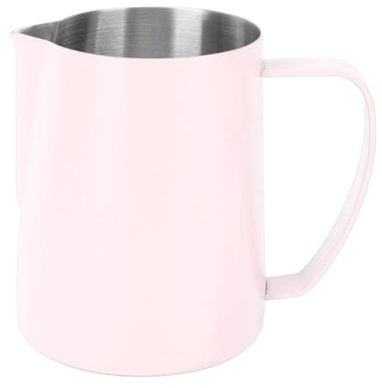 Milk Coffee Jug 600ML Coffee Frothing Cup 304 Stainless Steel Coffee Latte Art Pitcher Point Mouth Design Coffee Milk Frother for Latte Art with Scale Line Inside Cup (Rosy)